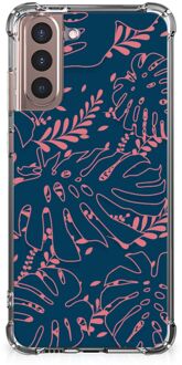 B2Ctelecom Anti Shock hybrid Case Samsung Galaxy S21 Plus Silicone Hoesje met transparante rand Palm Leaves