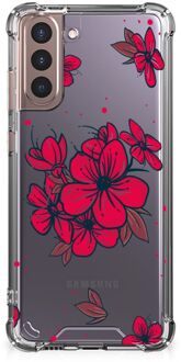 B2Ctelecom Anti Shock hybrid Case Samsung Galaxy S21 Plus Telefoon Hoesje met doorzichtige rand Blossom Red