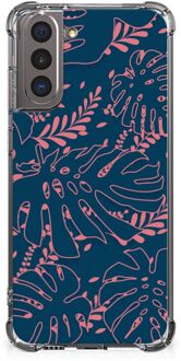 B2Ctelecom Anti Shock hybrid Case Samsung Galaxy S21 Silicone Hoesje met transparante rand Palm Leaves