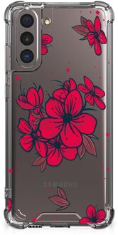 B2Ctelecom Anti Shock hybrid Case Samsung Galaxy S21 Telefoon Hoesje met doorzichtige rand Blossom Red