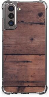 B2Ctelecom Anti Shock hybrid Case Samsung Galaxy S21 Telefoon Hoesje met doorzichtige rand Old Wood