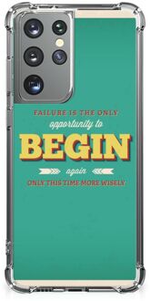 B2Ctelecom Anti Shock hybrid Case Samsung Galaxy S21 Ultra Smartphone hoesje met doorzichtige rand Quote Begin