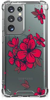 B2Ctelecom Anti Shock hybrid Case Samsung Galaxy S21 Ultra Telefoon Hoesje met doorzichtige rand Blossom Red