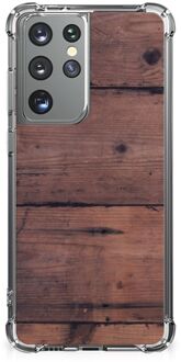 B2Ctelecom Anti Shock hybrid Case Samsung Galaxy S21 Ultra Telefoon Hoesje met doorzichtige rand Old Wood