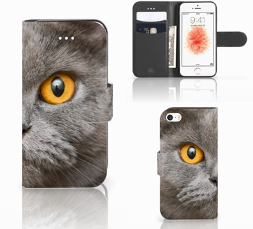 B2Ctelecom Apple iPhone 5 | 5s Boekhoesje Uniek Ontworpen Design Britse Kat