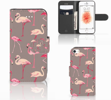 B2Ctelecom Apple iPhone 5 | 5s | SE Uniek Ontworpen Hoesje Flamingo's