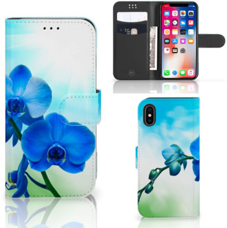 B2Ctelecom Apple iPhone X | Xs Bookcover hoesje Orchidee Blauw