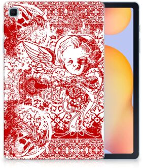 B2Ctelecom Back Case met naam Samsung Galaxy Tab S6 Lite Hoes Angel Skull Red met doorzichte zijkanten