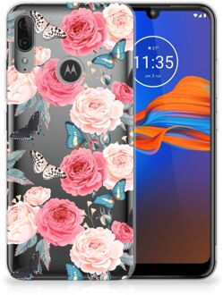 B2Ctelecom Back Case Motorola Moto E6 Plus TPU Siliconen Hoesje Butterfly Roses