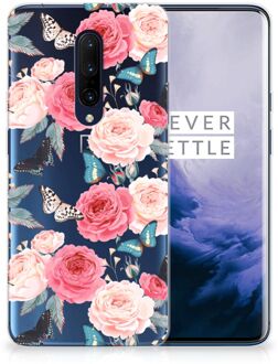 B2Ctelecom Back Case OnePlus 7 Pro TPU Siliconen Hoesje Butterfly Roses