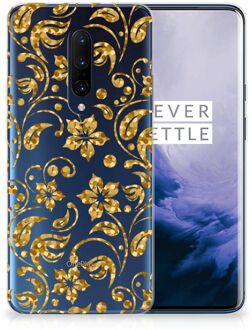 B2Ctelecom Back Case OnePlus 7 Pro TPU Siliconen Hoesje Gouden Bloemen