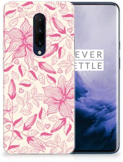 B2Ctelecom Back Case OnePlus 7 Pro TPU Siliconen Hoesje Pink Flowers