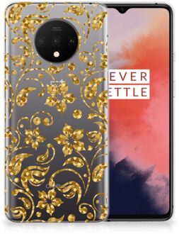 B2Ctelecom Back Case OnePlus 7T TPU Siliconen Hoesje Gouden Bloemen