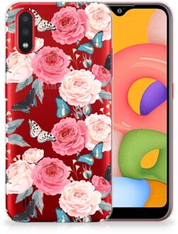 B2Ctelecom Back Case Samsung A01 TPU Siliconen Hoesje Butterfly Roses