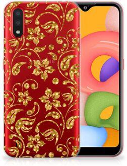 B2Ctelecom Back Case Samsung A01 TPU Siliconen Hoesje Gouden Bloemen