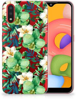 B2Ctelecom Back Case Samsung A01 TPU Siliconen Hoesje Orchidee Groen