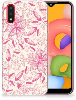 B2Ctelecom Back Case Samsung A01 TPU Siliconen Hoesje Pink Flowers