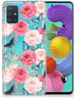 B2Ctelecom Back Case Samsung A51 TPU Siliconen Hoesje Butterfly Roses