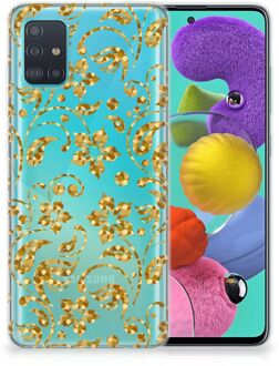 B2Ctelecom Back Case Samsung A51 TPU Siliconen Hoesje Gouden Bloemen