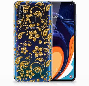 B2Ctelecom Back Case Samsung A60 TPU Siliconen Hoesje Gouden Bloemen