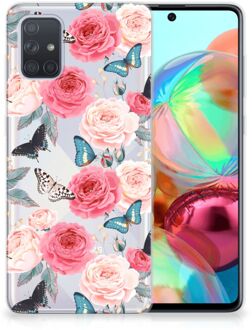 B2Ctelecom Back Case Samsung A71 TPU Siliconen Hoesje Butterfly Roses