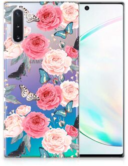 B2Ctelecom Back Case Samsung Note 10 TPU Siliconen Hoesje Butterfly Roses