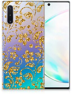 B2Ctelecom Back Case Samsung Note 10 TPU Siliconen Hoesje Gouden Bloemen