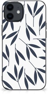 B2Ctelecom Back Case Siliconen Hoesje met Foto iPhone 12 Pro | 12 (6.1") Smartphone Hoesje met Zwarte rand Leaves Blue