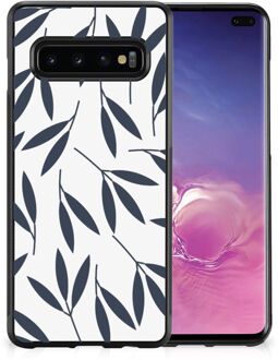 B2Ctelecom Back Case Siliconen Hoesje met Foto Samsung Galaxy S10+ Smartphone Hoesje met Zwarte rand Leaves Blue