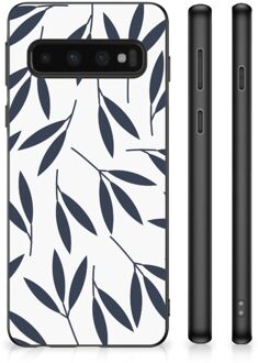 B2Ctelecom Back Case Siliconen Hoesje met Foto Samsung Galaxy S10 Smartphone Hoesje met Zwarte rand Leaves Blue