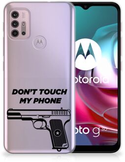 B2Ctelecom Back Case Siliconen Hoesje Motorola Moto G30 | G10 Telefoonhoesje Pistol Don't Touch My Phone