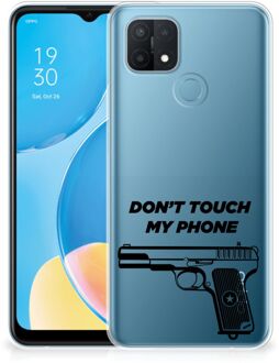 B2Ctelecom Back Case Siliconen Hoesje OPPO A15 Telefoonhoesje Pistol Don't Touch My Phone