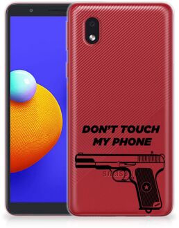 B2Ctelecom Back Case Siliconen Hoesje Samsung Galaxy A01 Core Telefoonhoesje Pistol Don't Touch My Phone