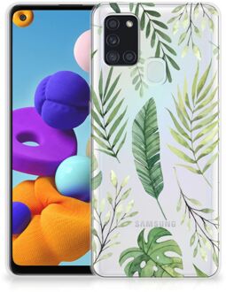 B2Ctelecom Back Case Siliconen Hoesje Samsung Galaxy A21s Telefoonhoesje Bladeren