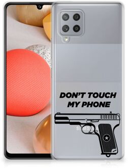 B2Ctelecom Back Case Siliconen Hoesje Samsung Galaxy A42 Telefoonhoesje Pistol Don't Touch My Phone