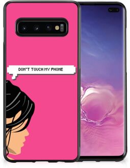 B2Ctelecom Back Case Siliconen Hoesje Samsung Galaxy S10+ Smartphone Hoesje met Zwarte rand Woman Don't Touch My Phone