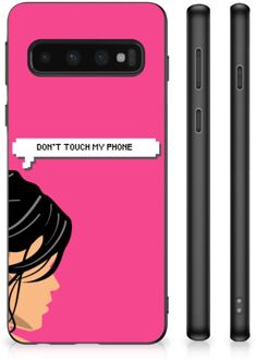 B2Ctelecom Back Case Siliconen Hoesje Samsung Galaxy S10 Smartphone Hoesje met Zwarte rand Woman Don't Touch My Phone