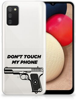 B2Ctelecom Back Case Siliconen Hoesje Samsung M02s | Samsung Galaxy A02s Telefoonhoesje Pistol Don't Touch My Phone