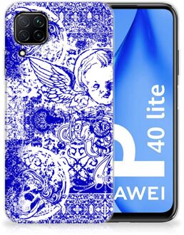 B2Ctelecom Back Case TPU Siliconen Hoesje Huawei P40 Lite Smartphone hoesje Angel Skull Blue