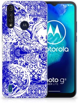 B2Ctelecom Back Case TPU Siliconen Hoesje Motorola Moto G8 Power Lite Smartphone hoesje Angel Skull Blue