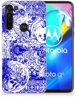 B2Ctelecom Back Case TPU Siliconen Hoesje Motorola Moto G8 Power Smartphone hoesje Angel Skull Blue