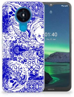 B2Ctelecom Back Case TPU Siliconen Hoesje Nokia 1.4 Smartphone hoesje Angel Skull Blue