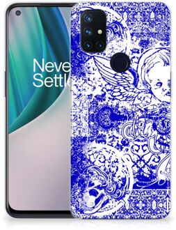 B2Ctelecom Back Case TPU Siliconen Hoesje OnePlus Nord N10 5G Smartphone hoesje Angel Skull Blue