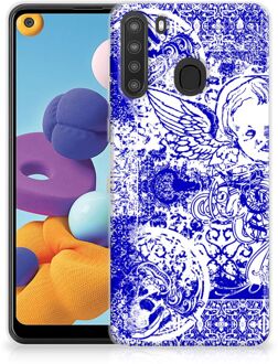 B2Ctelecom Back Case TPU Siliconen Hoesje Samsung Galaxy A21 Smartphone hoesje Angel Skull Blue