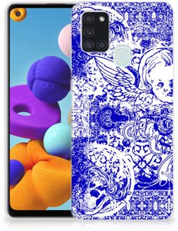 B2Ctelecom Back Case TPU Siliconen Hoesje Samsung Galaxy A21s Smartphone hoesje Angel Skull Blue