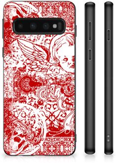 B2Ctelecom Back Case TPU Siliconen Hoesje Samsung Galaxy S10 GSM Hoesje met Zwarte rand Angel Skull Red