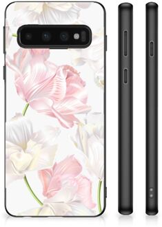 B2Ctelecom Back Case TPU Siliconen Hoesje Samsung Galaxy S10 GSM Hoesje met Zwarte rand Mooie Bloemen