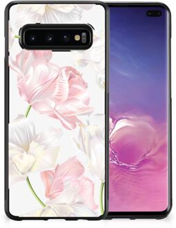 B2Ctelecom Back Case TPU Siliconen Hoesje Samsung Galaxy S10+ GSM Hoesje met Zwarte rand Mooie Bloemen