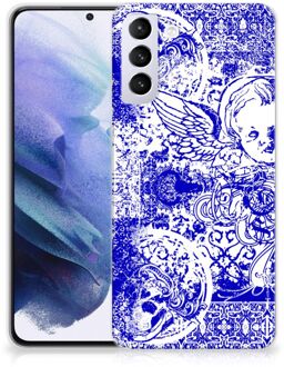 B2Ctelecom Back Case TPU Siliconen Hoesje Samsung Galaxy S21 Plus Smartphone hoesje Angel Skull Blue