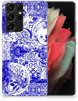 B2Ctelecom Back Case TPU Siliconen Hoesje Samsung Galaxy S21 Ultra Smartphone hoesje Angel Skull Blue